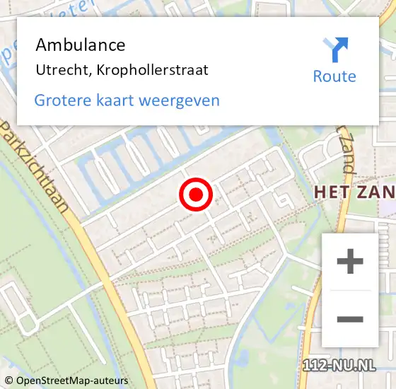 Locatie op kaart van de 112 melding: Ambulance Utrecht, Krophollerstraat op 30 april 2015 18:03