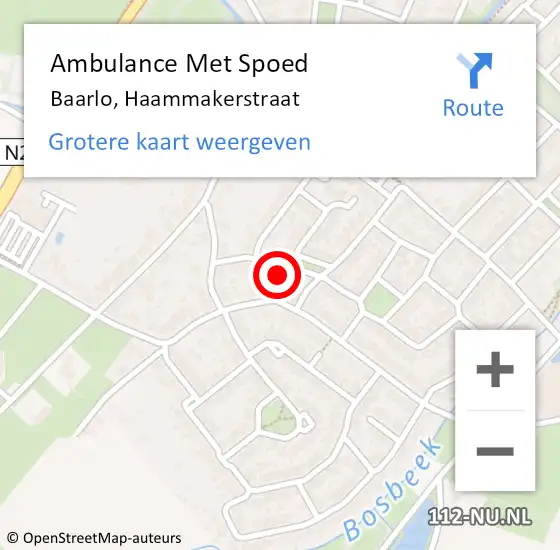Locatie op kaart van de 112 melding: Ambulance Met Spoed Naar Baarlo, Haammakerstraat op 30 april 2015 20:15