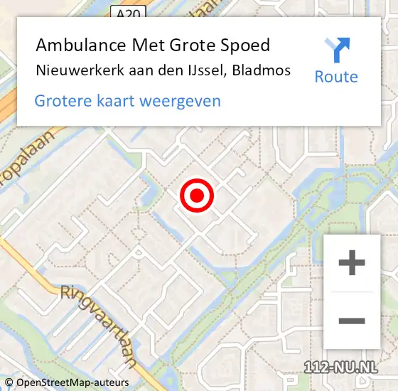 Locatie op kaart van de 112 melding: Ambulance Met Grote Spoed Naar Nieuwerkerk aan den IJssel, Bladmos op 30 april 2015 21:38