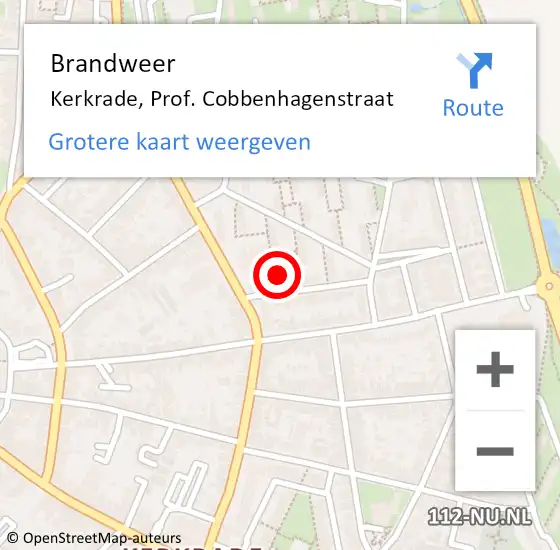 Locatie op kaart van de 112 melding: Brandweer Kerkrade, Prof. Cobbenhagenstraat op 30 april 2015 22:16