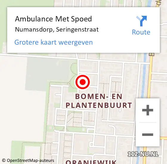 Locatie op kaart van de 112 melding: Ambulance Met Spoed Naar Numansdorp, Seringenstraat op 30 april 2015 22:44