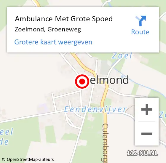 Locatie op kaart van de 112 melding: Ambulance Met Grote Spoed Naar Zoelmond, Groeneweg op 30 april 2015 23:53