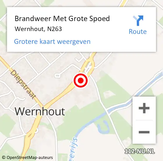 Locatie op kaart van de 112 melding: Brandweer Met Grote Spoed Naar Wernhout, N263 op 1 mei 2015 00:11