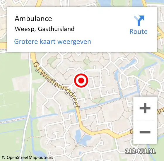 Locatie op kaart van de 112 melding: Ambulance Weesp, Gasthuisland op 1 mei 2015 01:18