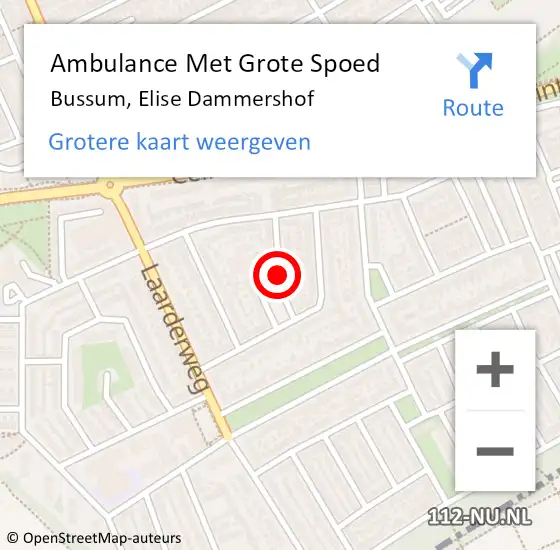 Locatie op kaart van de 112 melding: Ambulance Met Grote Spoed Naar Bussum, Elise Dammershof op 1 mei 2015 01:31