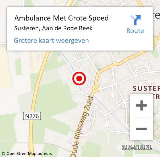 Locatie op kaart van de 112 melding: Ambulance Met Grote Spoed Naar Susteren, Aan de Rode Beek op 1 mei 2015 06:11