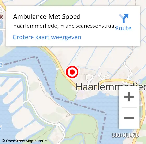 Locatie op kaart van de 112 melding: Ambulance Met Spoed Naar Haarlemmerliede, Franciscanessenstraat op 1 mei 2015 06:38