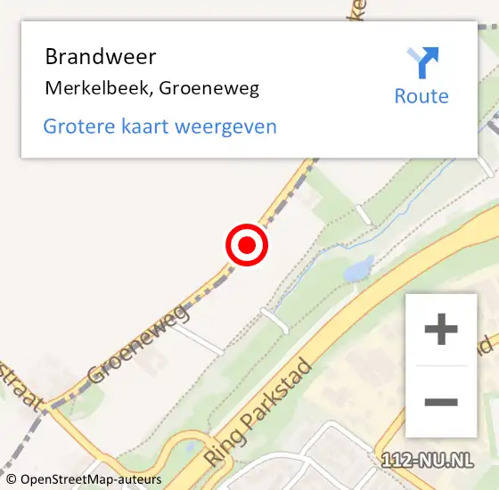 Locatie op kaart van de 112 melding: Brandweer Merkelbeek, Groeneweg op 1 mei 2015 07:34