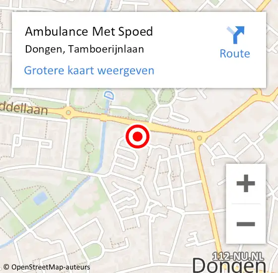 Locatie op kaart van de 112 melding: Ambulance Met Spoed Naar Dongen, Tamboerijnlaan op 1 mei 2015 08:17