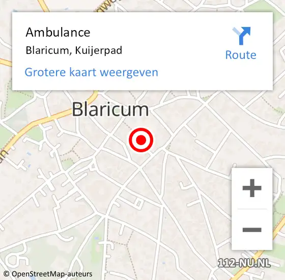 Locatie op kaart van de 112 melding: Ambulance Blaricum, Kuijerpad op 1 mei 2015 09:14