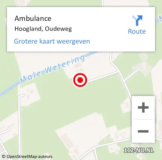 Locatie op kaart van de 112 melding: Ambulance Hoogland, Oudeweg op 1 mei 2015 09:31