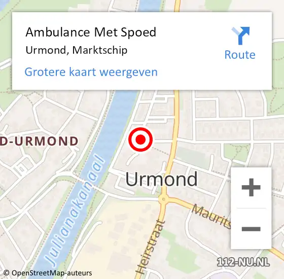 Locatie op kaart van de 112 melding: Ambulance Met Spoed Naar Urmond, Marktschip op 1 mei 2015 10:41