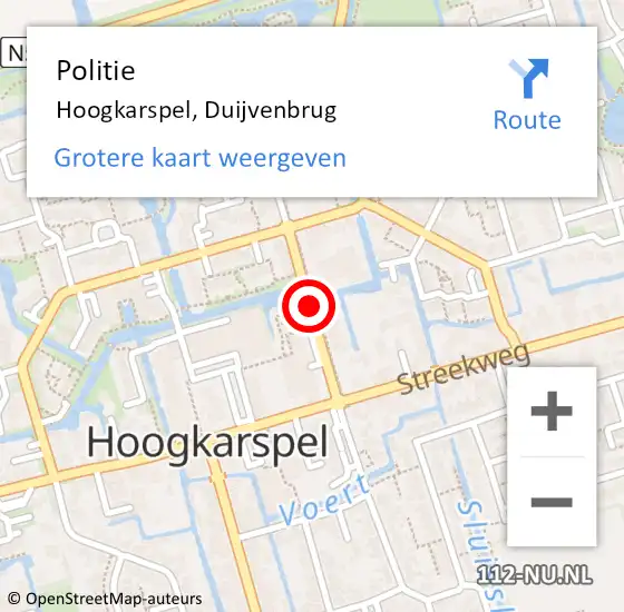 Locatie op kaart van de 112 melding: Politie Hoogkarspel, Duijvenbrug op 1 mei 2015 10:46