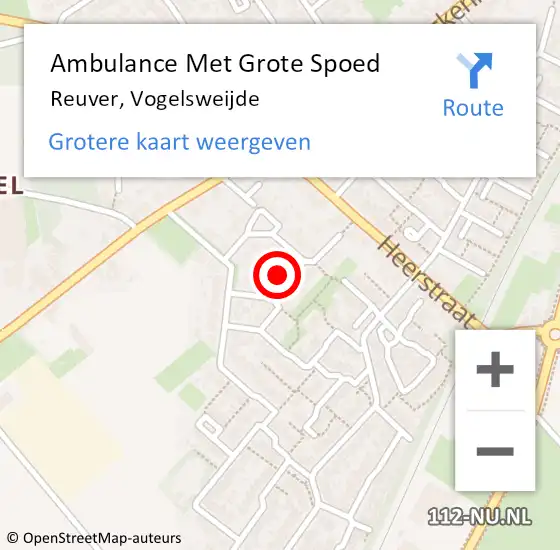 Locatie op kaart van de 112 melding: Ambulance Met Grote Spoed Naar Reuver, Vogelsweijde op 1 mei 2015 11:56