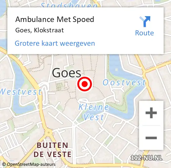 Locatie op kaart van de 112 melding: Ambulance Met Spoed Naar Goes, Klokstraat op 1 mei 2015 13:18