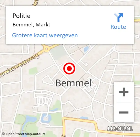 Locatie op kaart van de 112 melding: Politie Bemmel, Markt op 1 mei 2015 14:23