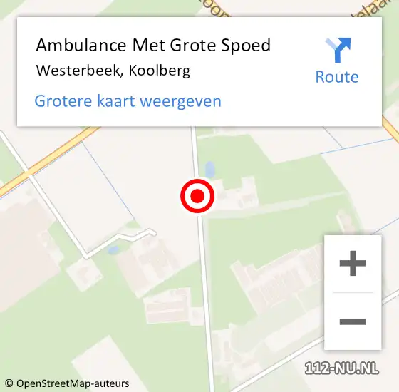 Locatie op kaart van de 112 melding: Ambulance Met Grote Spoed Naar Westerbeek, Koolberg op 1 mei 2015 14:49