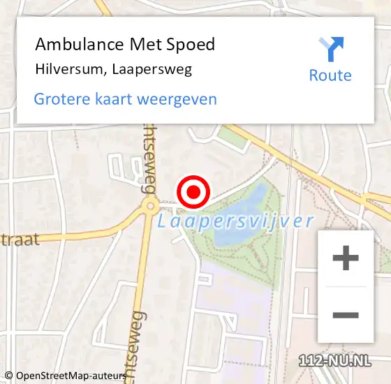 Locatie op kaart van de 112 melding: Ambulance Met Spoed Naar Hilversum, Laapersweg op 1 mei 2015 14:57