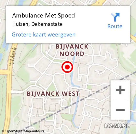 Locatie op kaart van de 112 melding: Ambulance Met Spoed Naar Huizen, Dekemastate op 1 mei 2015 15:20