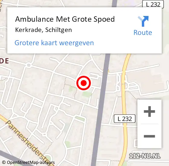 Locatie op kaart van de 112 melding: Ambulance Met Grote Spoed Naar Kerkrade, Schiltgen op 6 november 2013 13:53