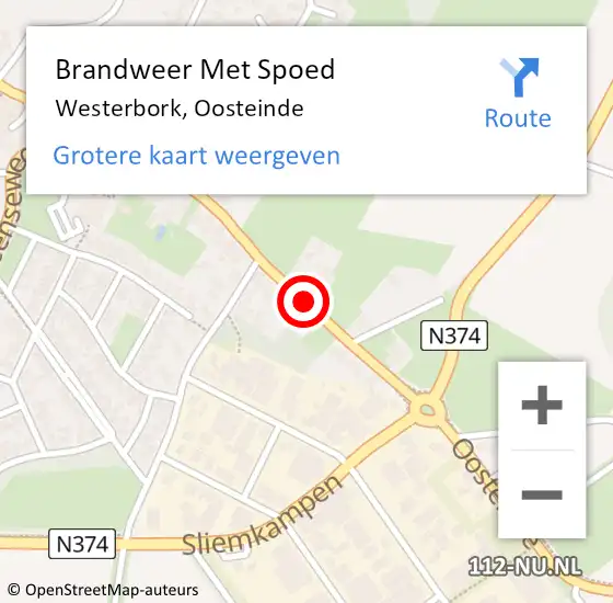 Locatie op kaart van de 112 melding: Brandweer Met Spoed Naar Westerbork, Oosteinde op 1 mei 2015 16:19