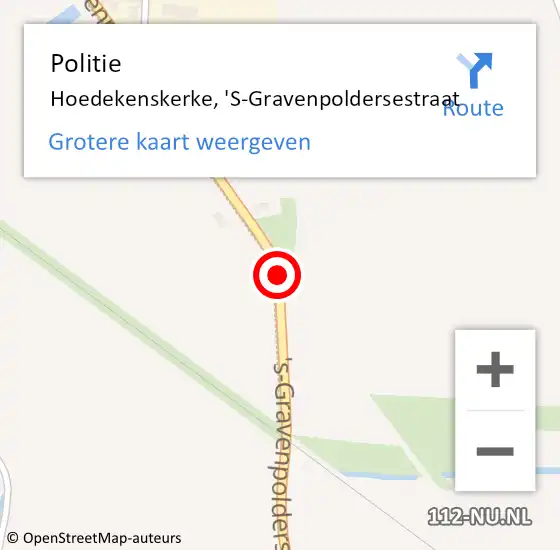 Locatie op kaart van de 112 melding: Politie Hoedekenskerke, 'S-Gravenpoldersestraat op 1 mei 2015 16:38