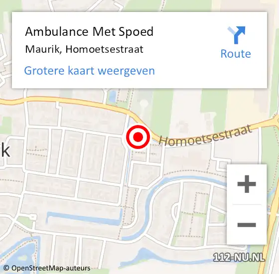 Locatie op kaart van de 112 melding: Ambulance Met Spoed Naar Maurik, Homoetsestraat op 1 mei 2015 19:00