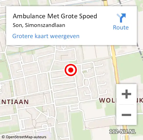 Locatie op kaart van de 112 melding: Ambulance Met Grote Spoed Naar Son, Simonszandlaan op 1 mei 2015 19:12