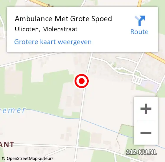 Locatie op kaart van de 112 melding: Ambulance Met Grote Spoed Naar Ulicoten, Molenstraat op 1 mei 2015 19:43