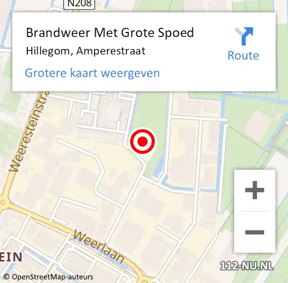 Locatie op kaart van de 112 melding: Brandweer Met Grote Spoed Naar Hillegom, Amperestraat op 6 november 2013 14:15