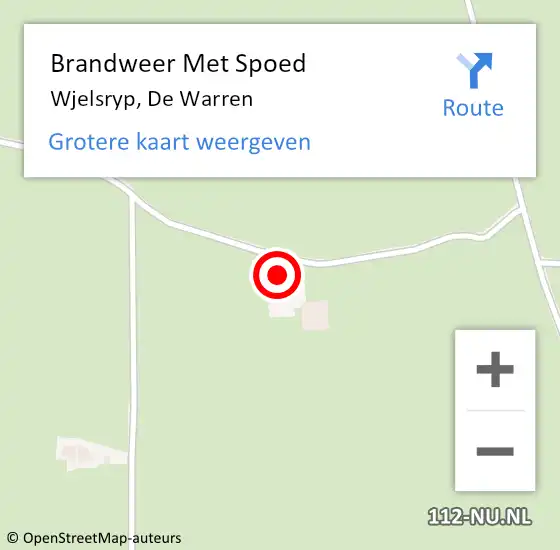 Locatie op kaart van de 112 melding: Brandweer Met Spoed Naar Wjelsryp, De Warren op 1 mei 2015 21:57