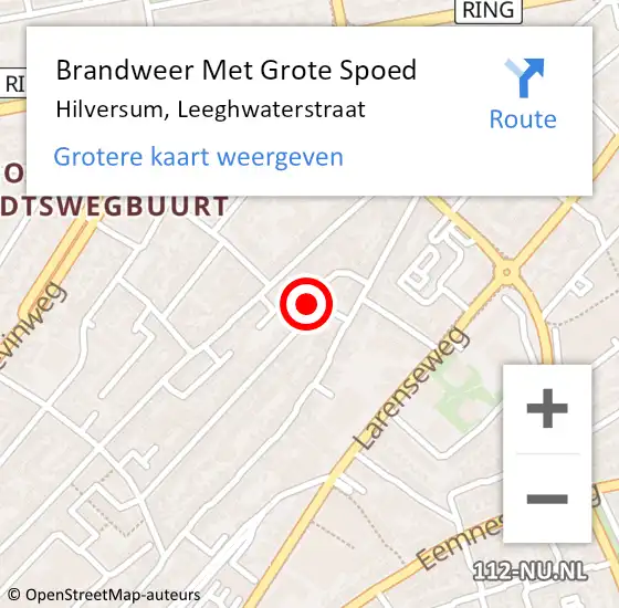 Locatie op kaart van de 112 melding: Brandweer Met Grote Spoed Naar Hilversum, Leeghwaterstraat op 1 mei 2015 23:39