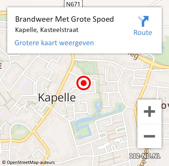 Locatie op kaart van de 112 melding: Brandweer Met Grote Spoed Naar Kapelle, Kasteelstraat op 2 mei 2015 02:06