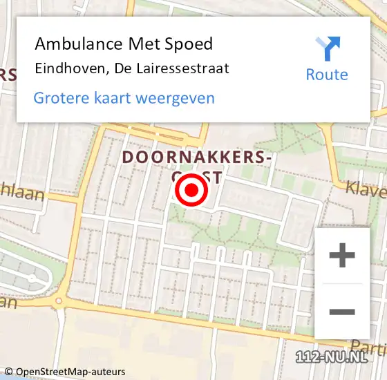 Locatie op kaart van de 112 melding: Ambulance Met Spoed Naar Eindhoven, De Lairessestraat op 2 mei 2015 02:22