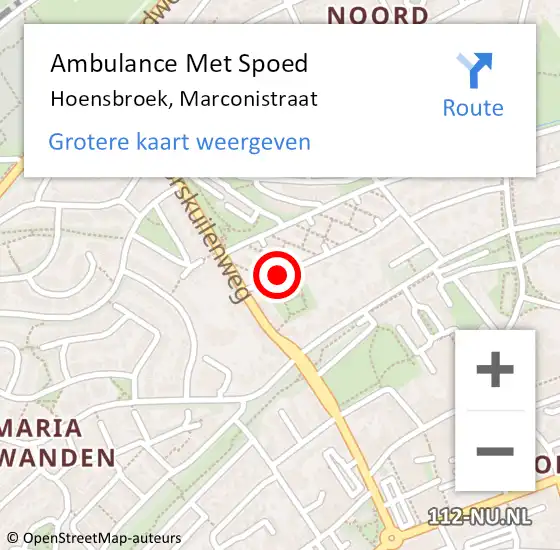 Locatie op kaart van de 112 melding: Ambulance Met Spoed Naar Hoensbroek, Marconistraat op 6 november 2013 14:48