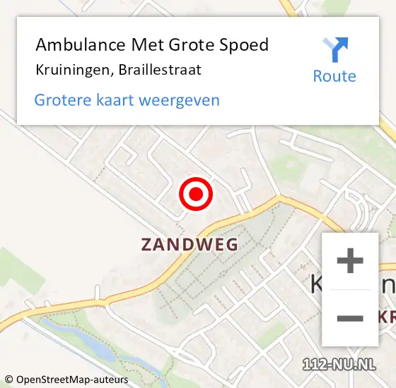 Locatie op kaart van de 112 melding: Ambulance Met Grote Spoed Naar Kruiningen, Braillestraat op 2 mei 2015 10:47