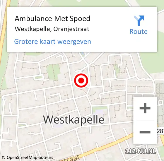 Locatie op kaart van de 112 melding: Ambulance Met Spoed Naar Westkapelle, Oranjestraat op 2 mei 2015 14:04