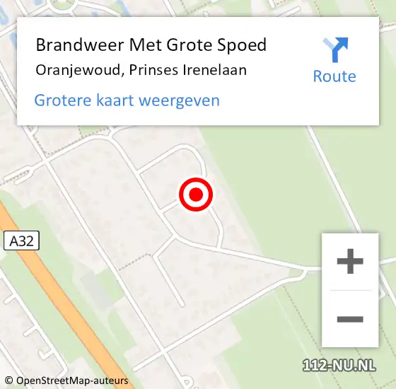 Locatie op kaart van de 112 melding: Brandweer Met Grote Spoed Naar Oranjewoud, Prinses Irenelaan op 2 mei 2015 15:20