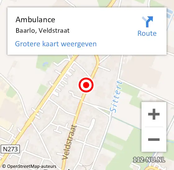 Locatie op kaart van de 112 melding: Ambulance Baarlo, Veldstraat op 2 mei 2015 17:09