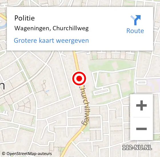 Locatie op kaart van de 112 melding: Politie Wageningen, Churchillweg op 2 mei 2015 18:55