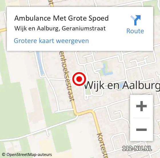 Locatie op kaart van de 112 melding: Ambulance Met Grote Spoed Naar Wijk en Aalburg, Geraniumstraat op 2 mei 2015 19:59