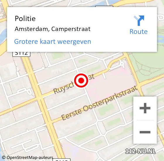 Locatie op kaart van de 112 melding: Politie Amsterdam, Camperstraat op 2 mei 2015 20:03