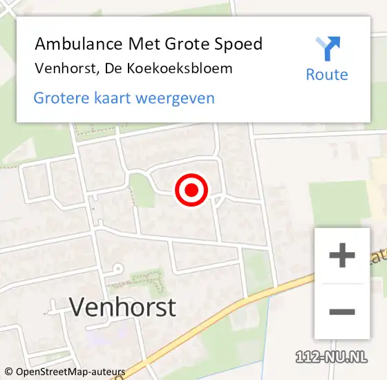 Locatie op kaart van de 112 melding: Ambulance Met Grote Spoed Naar Venhorst, De Koekoeksbloem op 2 mei 2015 20:22