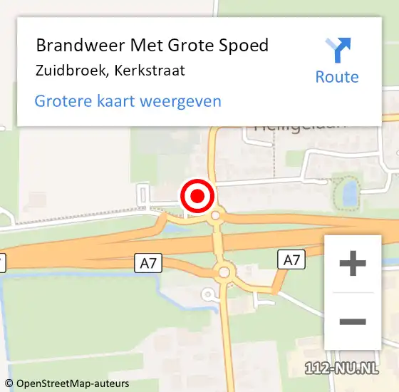 Locatie op kaart van de 112 melding: Brandweer Met Grote Spoed Naar Zuidbroek, Kerkstraat op 2 mei 2015 21:44