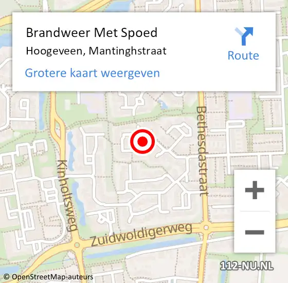 Locatie op kaart van de 112 melding: Brandweer Met Spoed Naar Hoogeveen, Mantinghstraat op 2 mei 2015 22:41