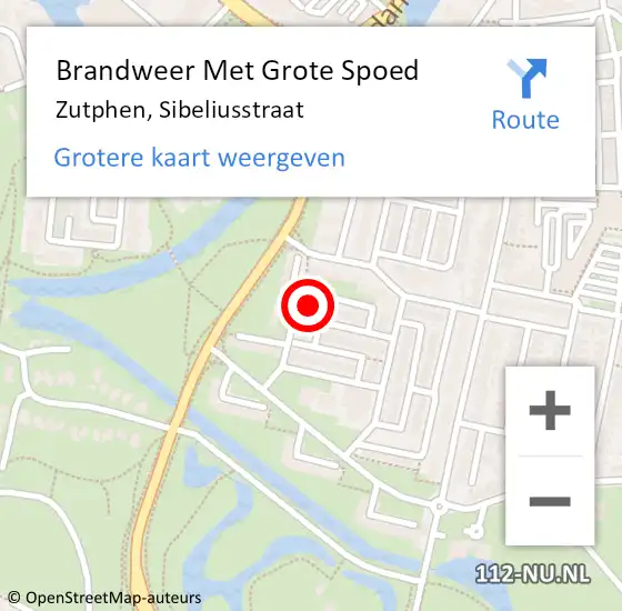 Locatie op kaart van de 112 melding: Brandweer Met Grote Spoed Naar Zutphen, Sibeliusstraat op 2 mei 2015 23:12