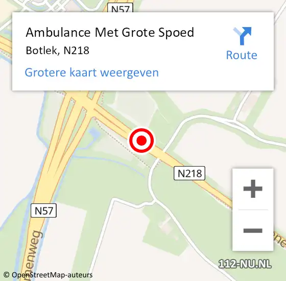 Locatie op kaart van de 112 melding: Ambulance Met Grote Spoed Naar Botlek, N218 op 3 mei 2015 00:15