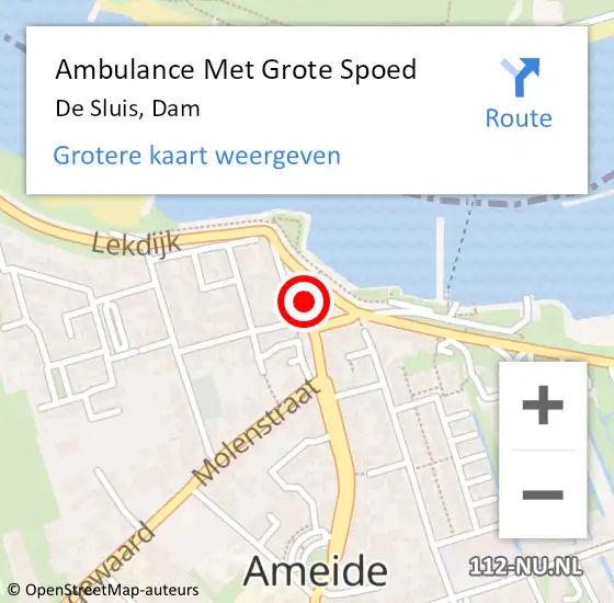 Locatie op kaart van de 112 melding: Ambulance Met Grote Spoed Naar De Sluis, Dam op 3 mei 2015 00:22