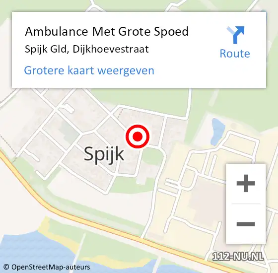 Locatie op kaart van de 112 melding: Ambulance Met Grote Spoed Naar Spijk Gld, Dijkhoevestraat op 3 mei 2015 01:39