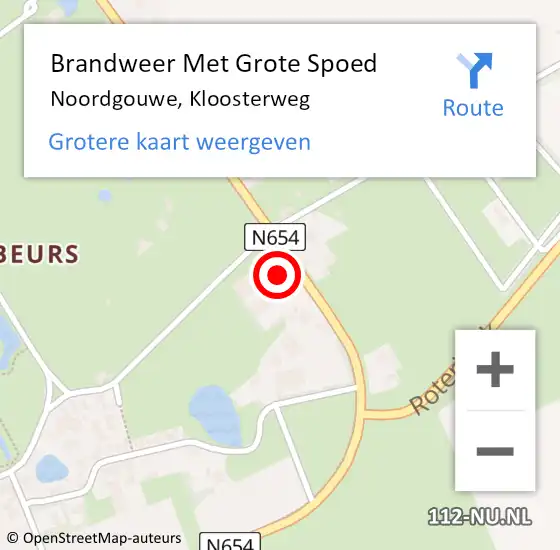 Locatie op kaart van de 112 melding: Brandweer Met Grote Spoed Naar Noordgouwe, Kloosterweg op 3 mei 2015 04:24